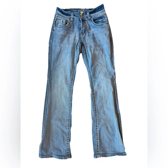 Sky Premium Collection Cross Embellished Boot Cut Jeans Women's Size 7/8 Blue - Picture 2 of 7